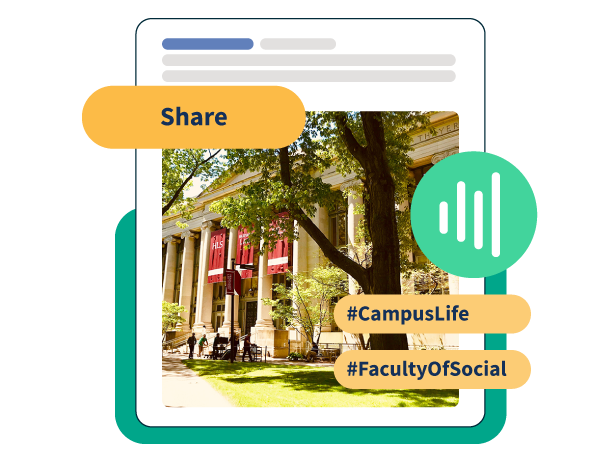 Hootsuite product shot of posting university-related content on social media