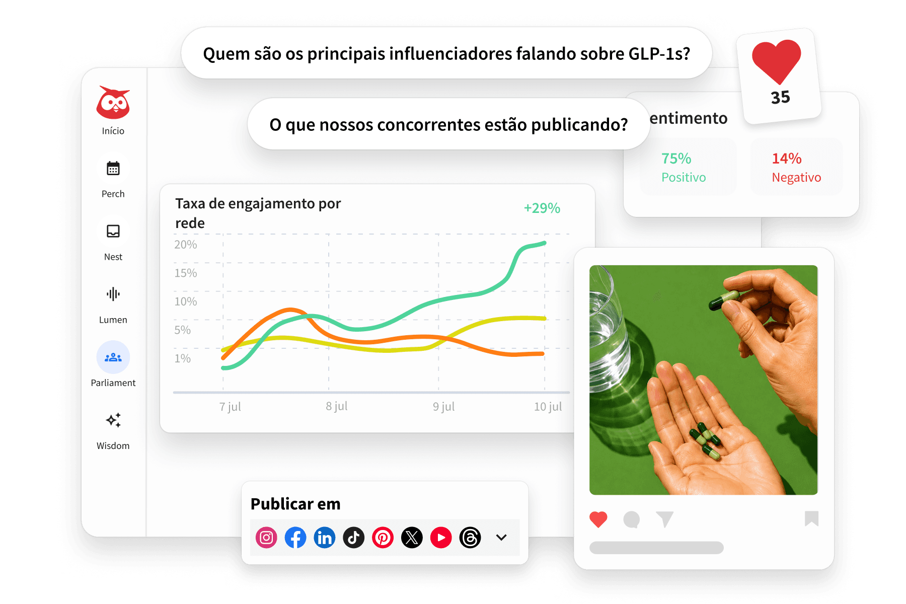 Foto de produto da Hootsuite e homem em seu computador