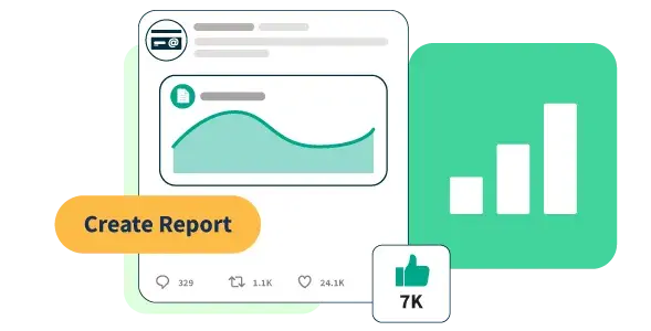 Graphic showing graphs and social media analytics reports