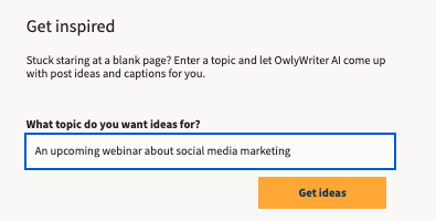 Screenshot of OwlyWriter dashboard showing how to generate topic ideas