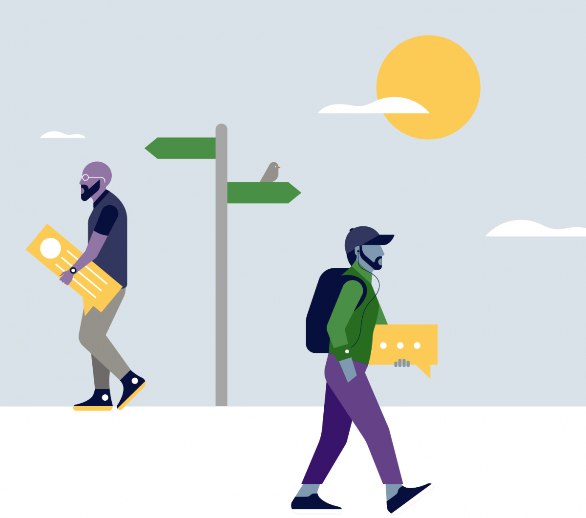 illustration of two people walking in the street