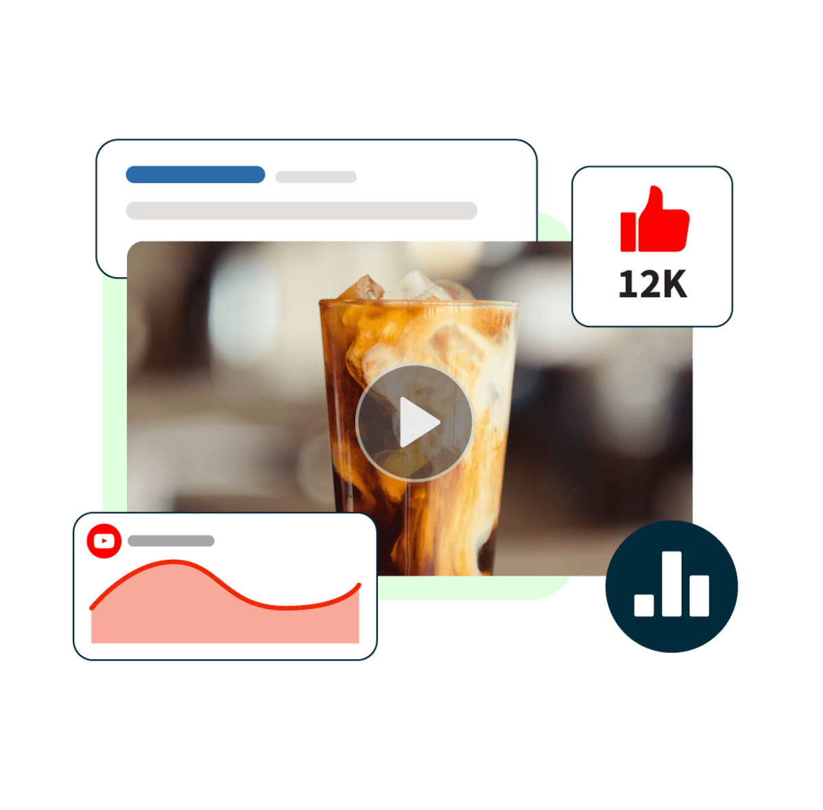 miniature vidéo d'un latte glacé avec des fenêtres contextuelles de statistiques YouTube