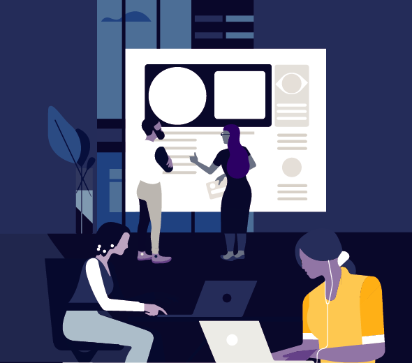 illustration of four people working on a project