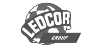 Logotipo del Ledcor Group en blanco y negro.