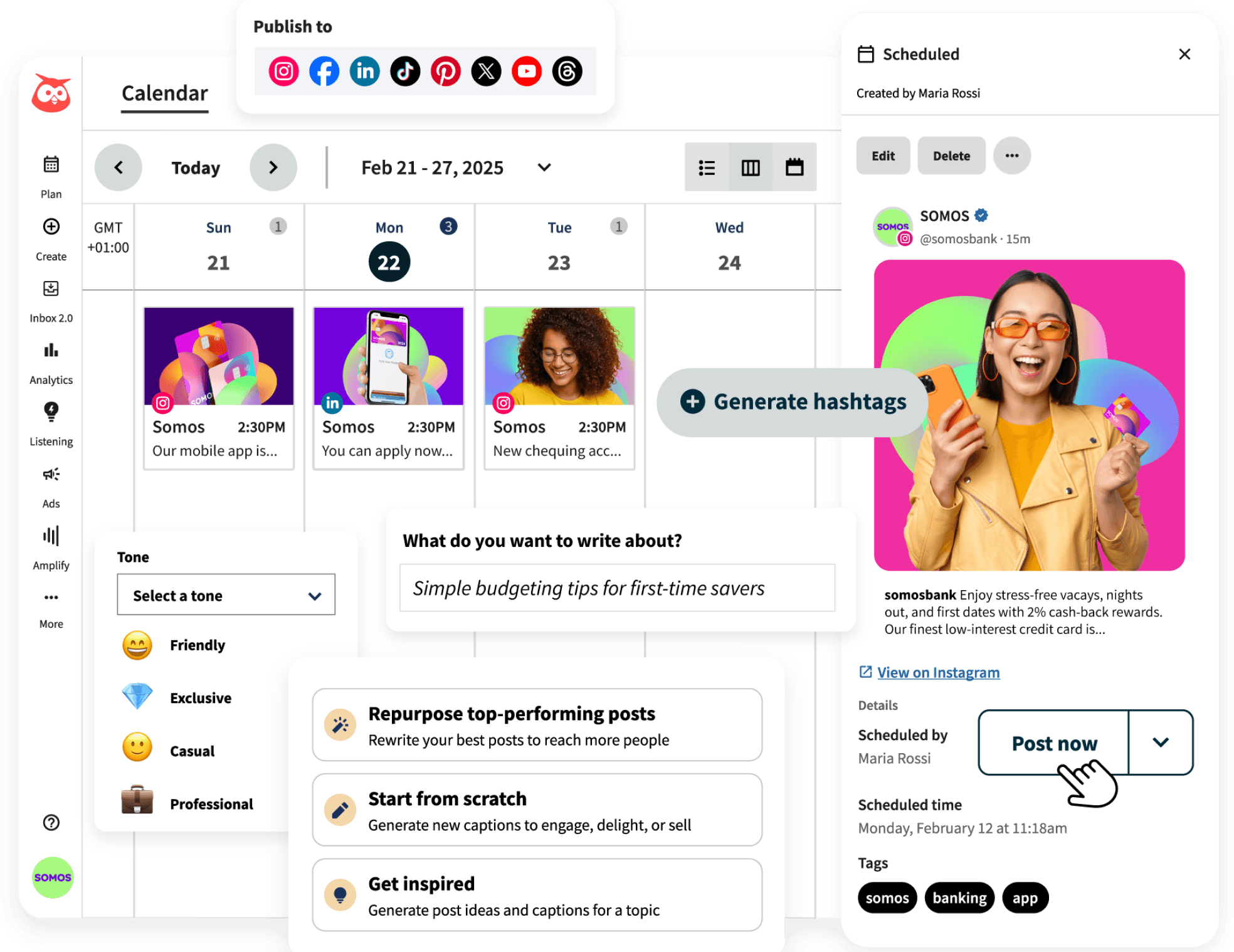 Hootsuite-Dashboard mit Automatisierungsfunktionen