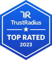 Il badge TrustRadius ha classificato Hootsuite come &quot;Top Rated&quot; nel 2023