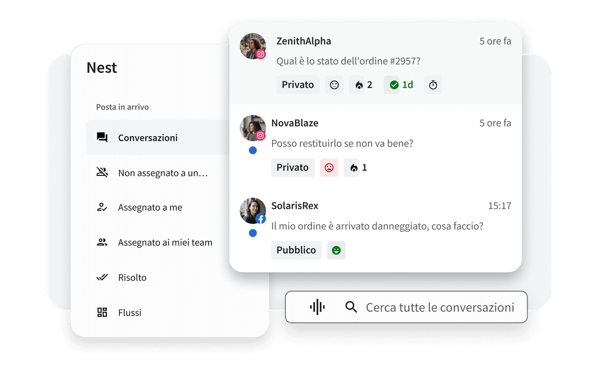 Inbox 2.0 di Hootsuite che mostra filtri, canali e ricerca